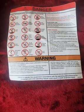 Danger Warning Replacement Vinyl Decal Skyjack 146526AC New Unused